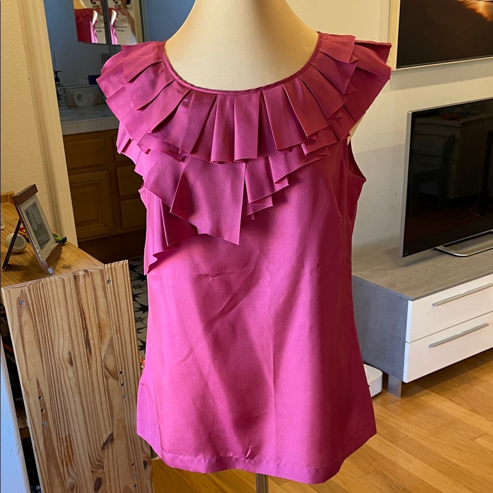 Ann Taylor Pink Ruffled Sleeveless Top